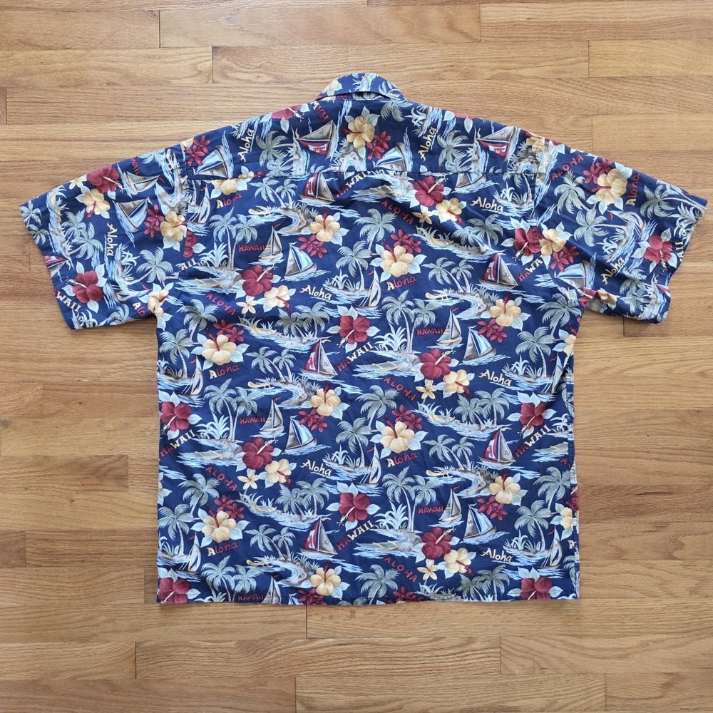 Campia Moda Hawaiian Shirt Mens XL 100% Cotton Blue Tropical Coastal - Picture 6 of 12